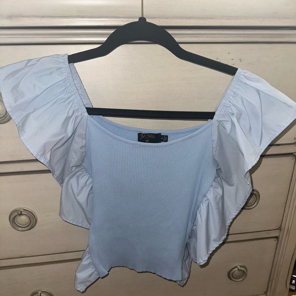 Trendy Boutique Sky Blue Ruffle Blouse